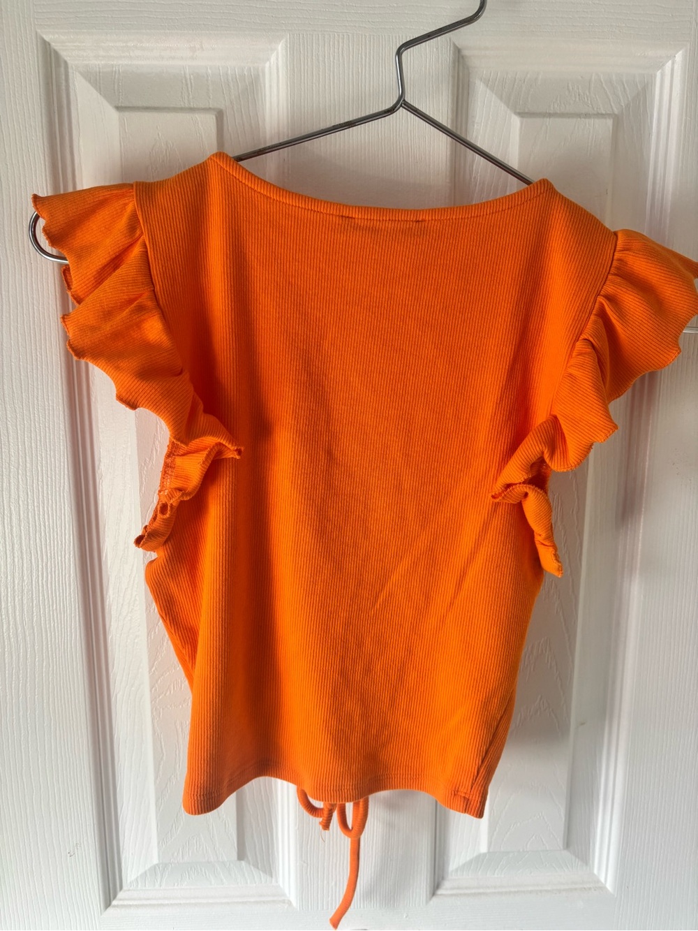 Zara Bright Orange Ruffle-Shoulder Drawstring Crop Top - Picture 2 of 3
